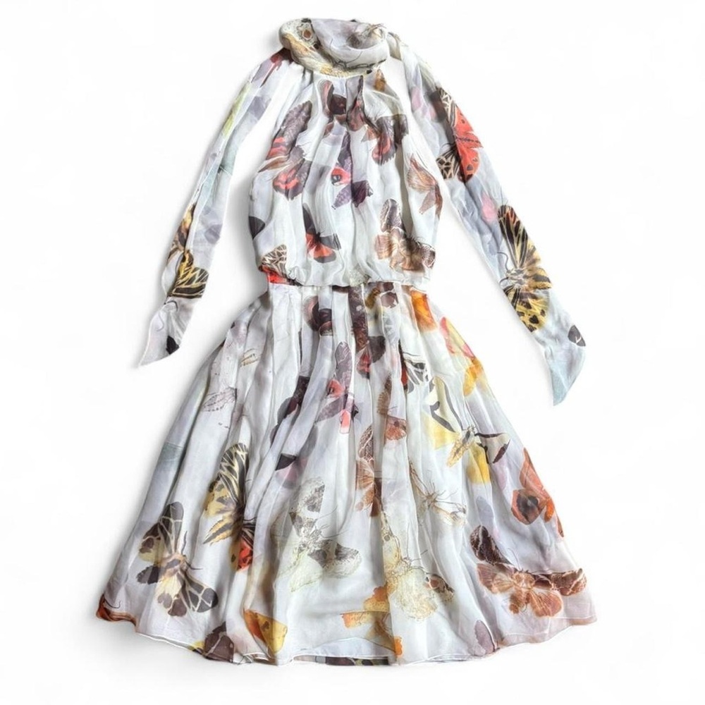 Alexander McQueen 2005 silk chiffon moth butterfly print sleeveless dress sz 42